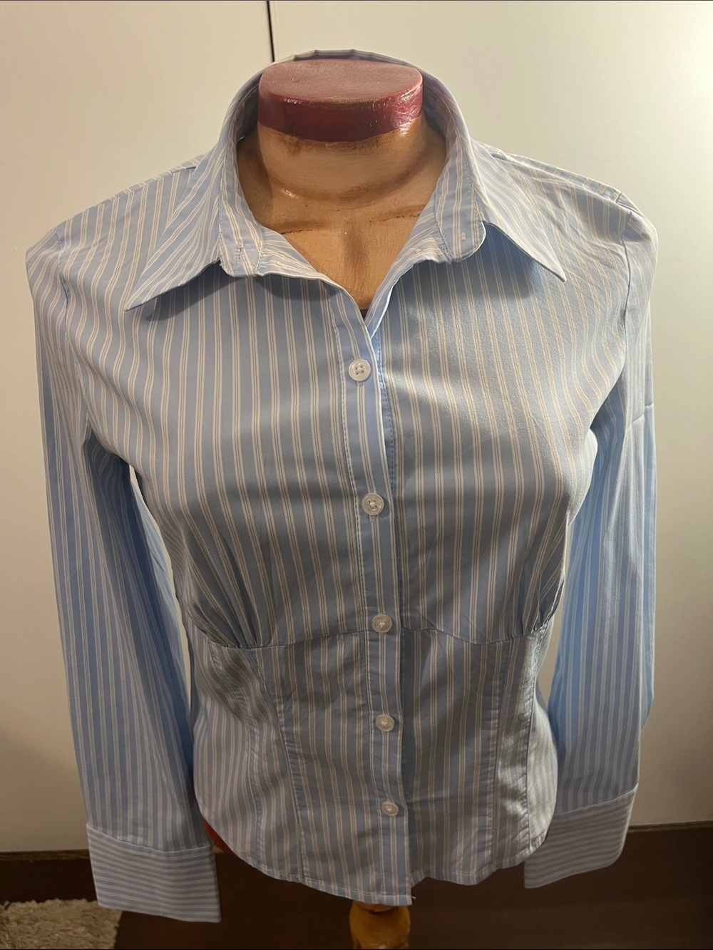 Bershka Light Blue & White Striped Button-Down Shirt